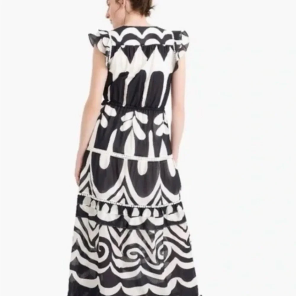 POINT SUR J CREW RATTI PRINT TIER RUFFLED NAVY & WHITE MAXI DRESS NEW WITH TAGS - Picture 3 of 14